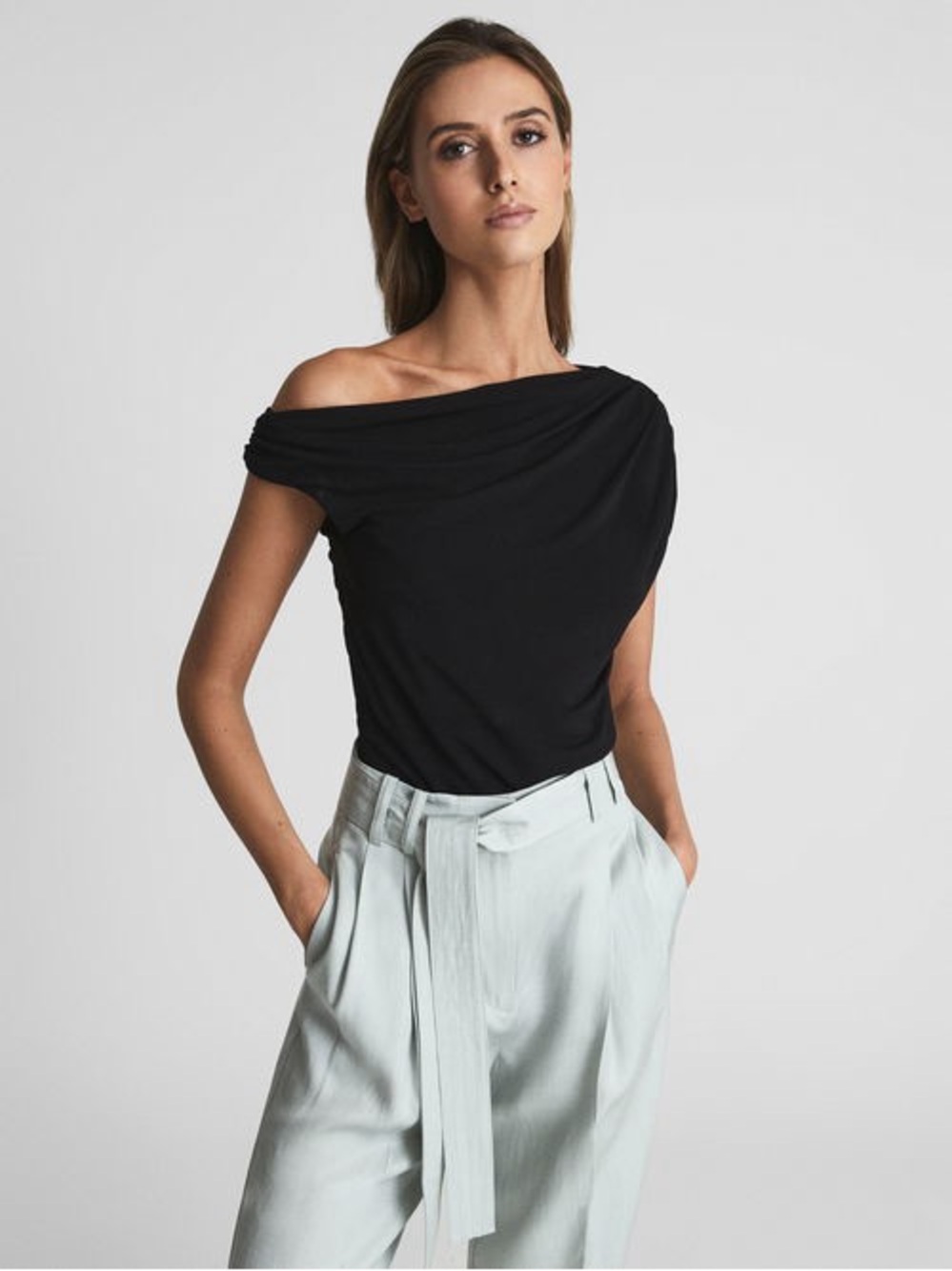 NWT Reiss Celia Short Sleeve Drape Top - Size XL